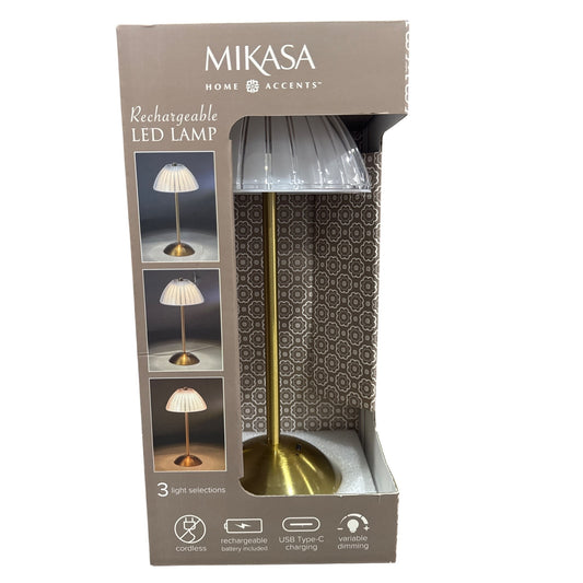Mikasa Rechargeable LED Table Lamp W/ 3 Light Modes & Dimmable Features - USB Type-C Charging - Gold & Clear Acrylic