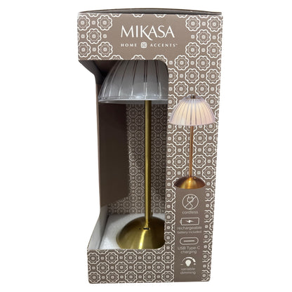Mikasa Rechargeable LED Table Lamp W/ 3 Light Modes & Dimmable Features - USB Type-C Charging - Gold & Clear Acrylic