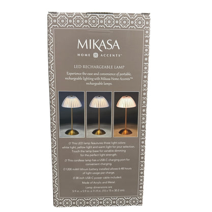 Mikasa Rechargeable LED Table Lamp W/ 3 Light Modes & Dimmable Features - USB Type-C Charging - Gold & Clear Acrylic