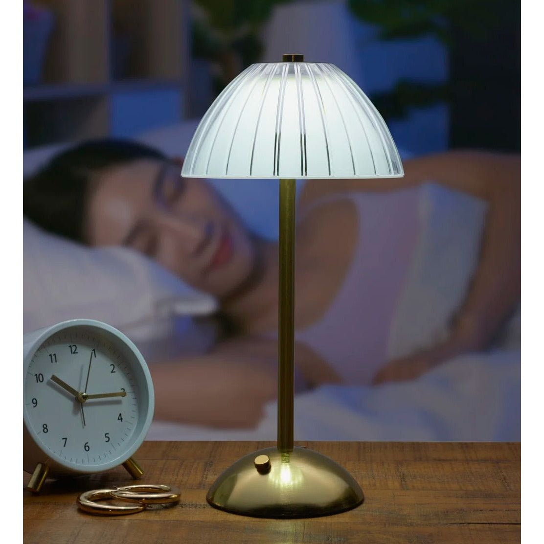 Mikasa Rechargeable LED Table Lamp W/ 3 Light Modes & Dimmable Features - USB Type-C Charging - Gold & Clear Acrylic