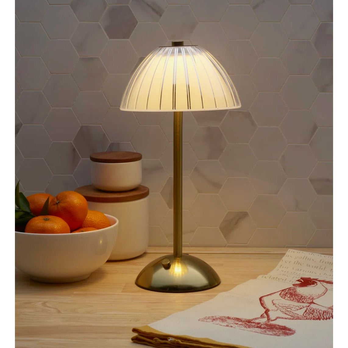 Mikasa Rechargeable LED Table Lamp W/ 3 Light Modes & Dimmable Features - USB Type-C Charging - Gold & Clear Acrylic