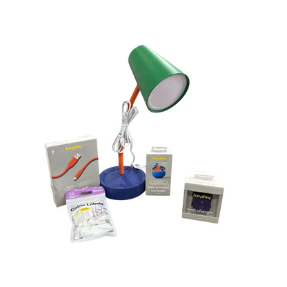 Tech Accessories - Heyday Wireless Earbuds, Wall Charger, USB-C Cable, Room Essentials Desk Lamp & Cable Labels Bundle