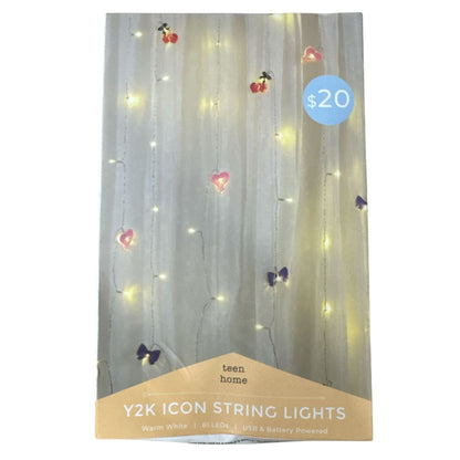 Y2K Icon String Lights With 15 Hanging Charms USB & Battery Powered Warm White LEDs 81 Lights 10 Strands Teen Home