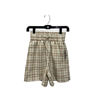 Melrose And Market Women's XXS Plaid High-Waist Shorts With Pockets Drawstring Waist Beige & Brown