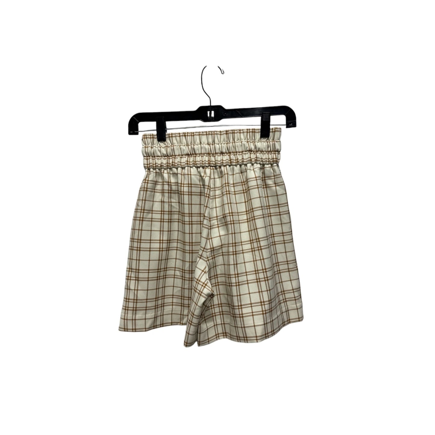 Melrose And Market Women's XXS Plaid High-Waist Shorts With Pockets Drawstring Waist Beige & Brown
