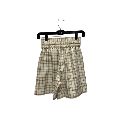 Melrose And Market Women's XXS Plaid High-Waist Shorts With Pockets Drawstring Waist Beige & Brown