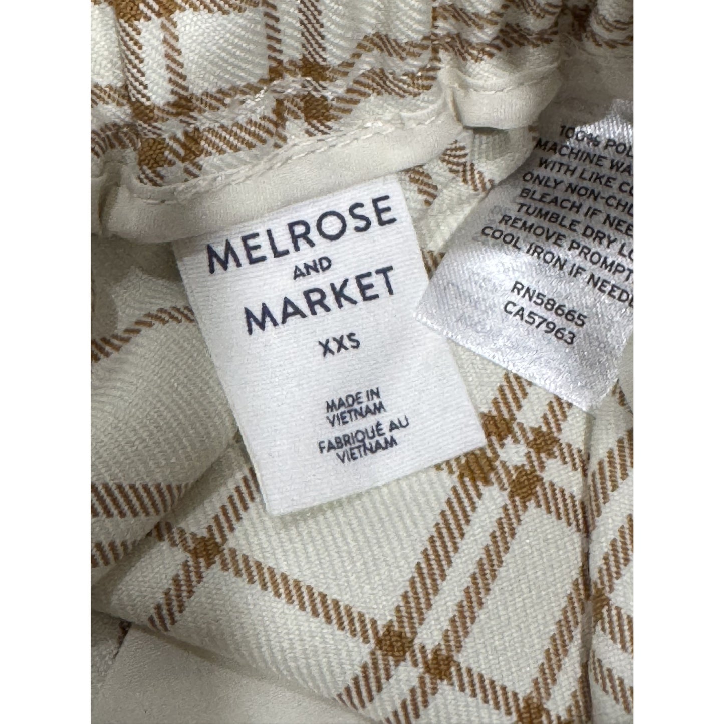 Melrose And Market Women's XXS Plaid High-Waist Shorts With Pockets Drawstring Waist Beige & Brown