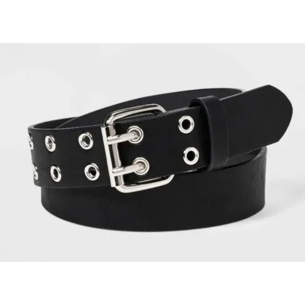 Set Of 3 Art Class Black Belts With Silver Buckle & Grommet Design Adjustable Medium