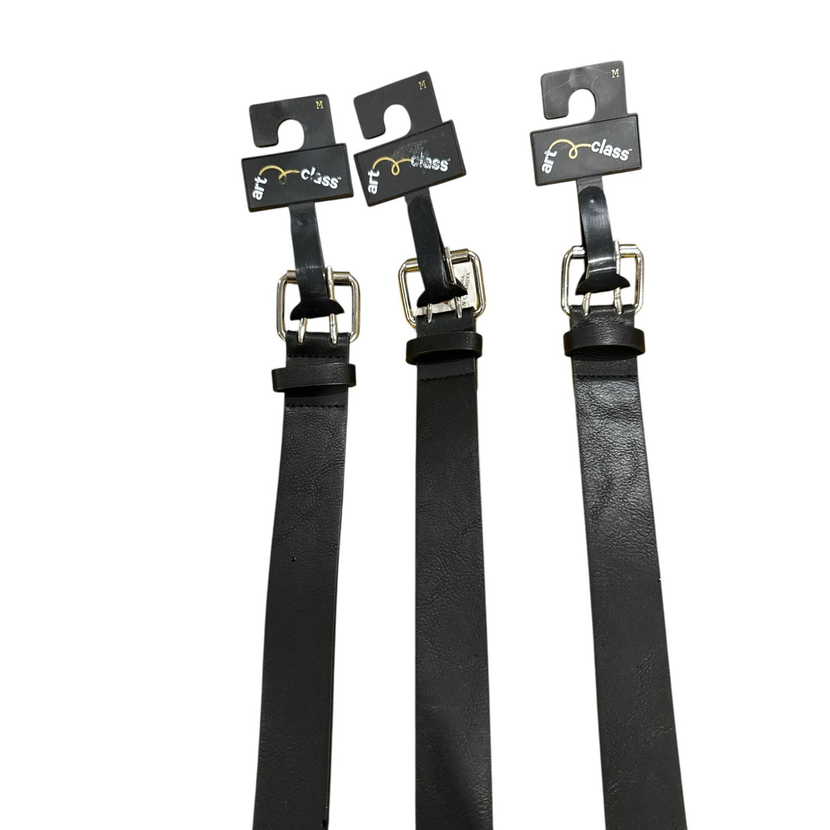 Set Of 3 Art Class Black Belts With Silver Buckle & Grommet Design Adjustable Medium
