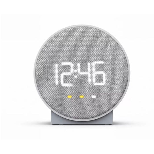 Capello Round Time Fabric Alarm Clock With USB Charging Dual Alarms & AC Power Gray