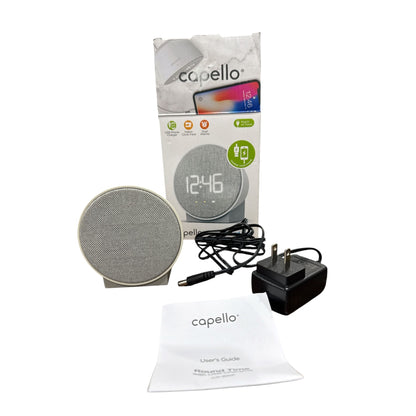 Capello Round Time Fabric Alarm Clock With USB Charging Dual Alarms & AC Power Gray