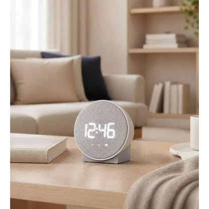 Capello Round Time Fabric Alarm Clock With USB Charging Dual Alarms & AC Power Gray
