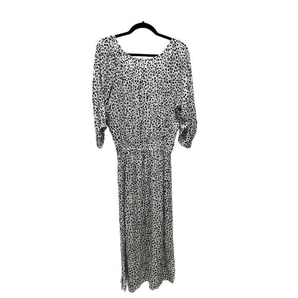 Isabella Rose Midi Dress With Elastic Waist Puff Sleeves & Leopard Print Women’s S Black & White