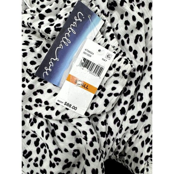 Isabella Rose Midi Dress With Elastic Waist Puff Sleeves & Leopard Print Women’s S Black & White