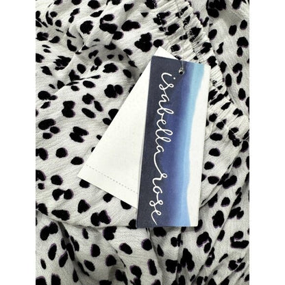 Isabella Rose Midi Dress With Elastic Waist Puff Sleeves & Leopard Print Women’s S Black & White