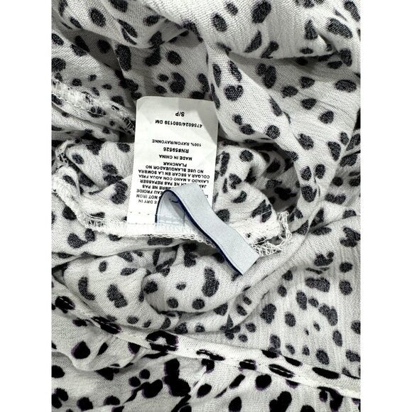 Isabella Rose Midi Dress With Elastic Waist Puff Sleeves & Leopard Print Women’s S Black & White
