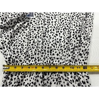 Isabella Rose Midi Dress With Elastic Waist Puff Sleeves & Leopard Print Women’s S Black & White