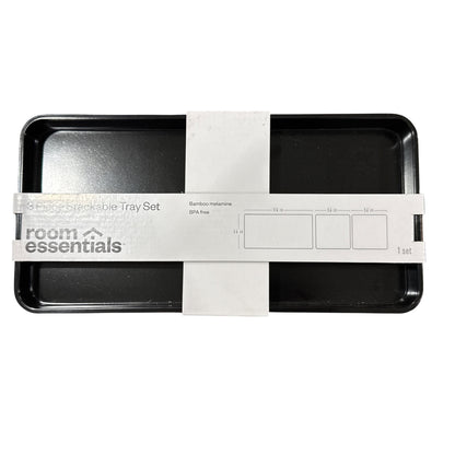 3 Piece Black Stackable Tray Set By Room Essentials Bamboo Melamine BPA Free