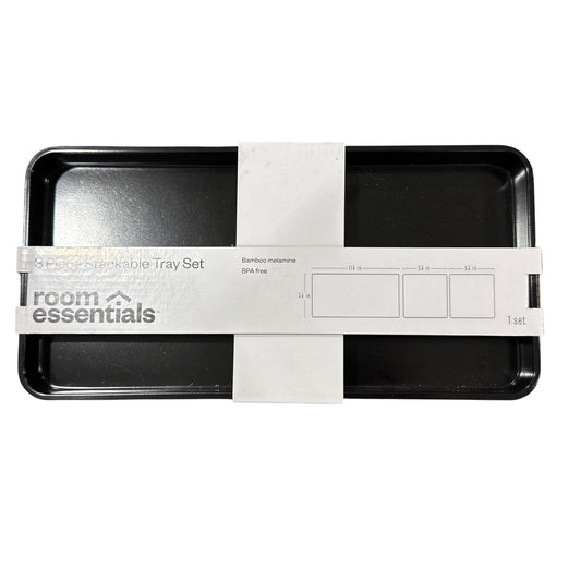 3 Piece Black Stackable Tray Set By Room Essentials Bamboo Melamine BPA Free