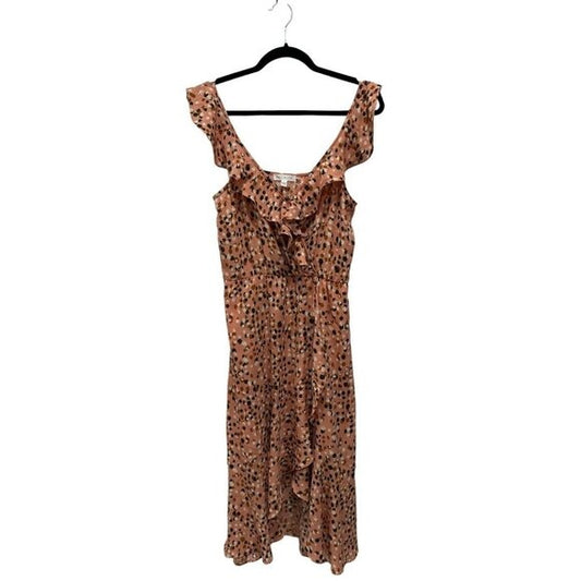 Socialite Pink Polka Dot Ruffle Wrap Dress Women's Size L