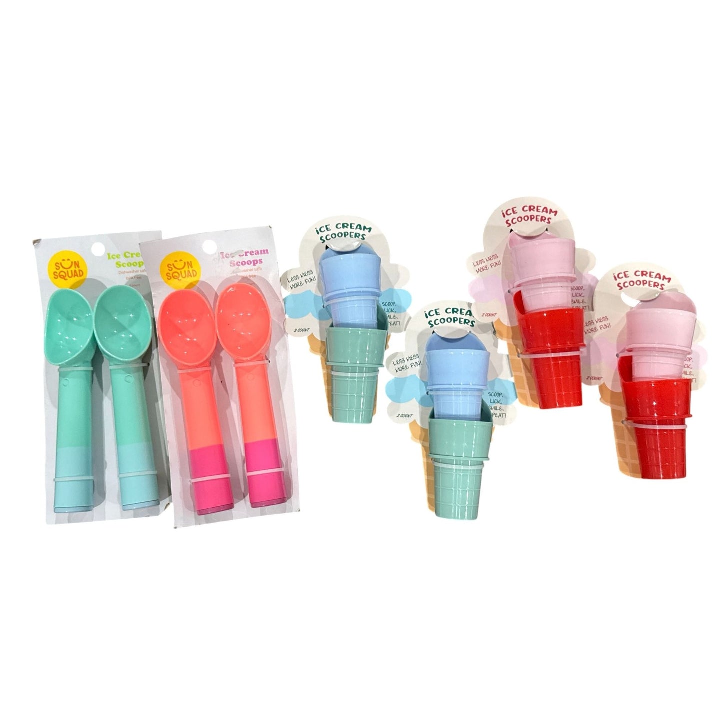 Colorful Ice Cream Scoop Sets Assorted Designs Durable Plastic Set Of 2 Per Pack