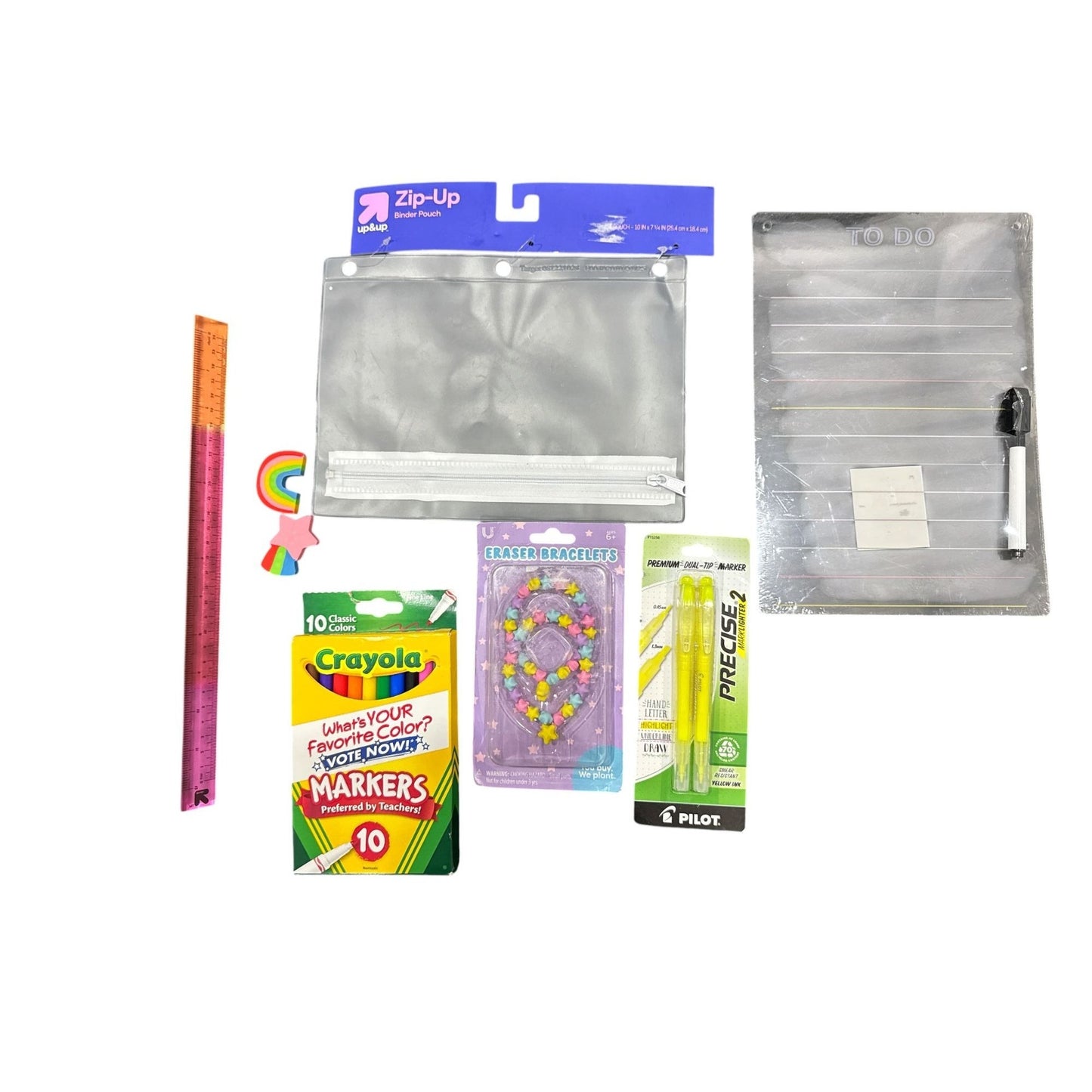 11 pcs. Purple Backpack With School Supplies Set: Bento Box, Notebook, Crayola, Markers, Ruler, Binder Pouch & More