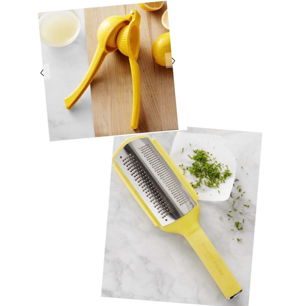 Williams Sonoma Yellow Citrus Press & Zester Grater Set Durable Kitchen Tools For Easy Juicing & Zesting