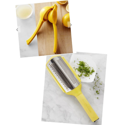 Williams Sonoma Yellow Citrus Press & Zester Grater Set Durable Kitchen Tools For Easy Juicing & Zesting