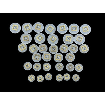 Vintage Gold & Clear Frosted Buttons Round Buttons With Textured Square Design (Set Of 35) 4-Hole Sewing Craft Supplies