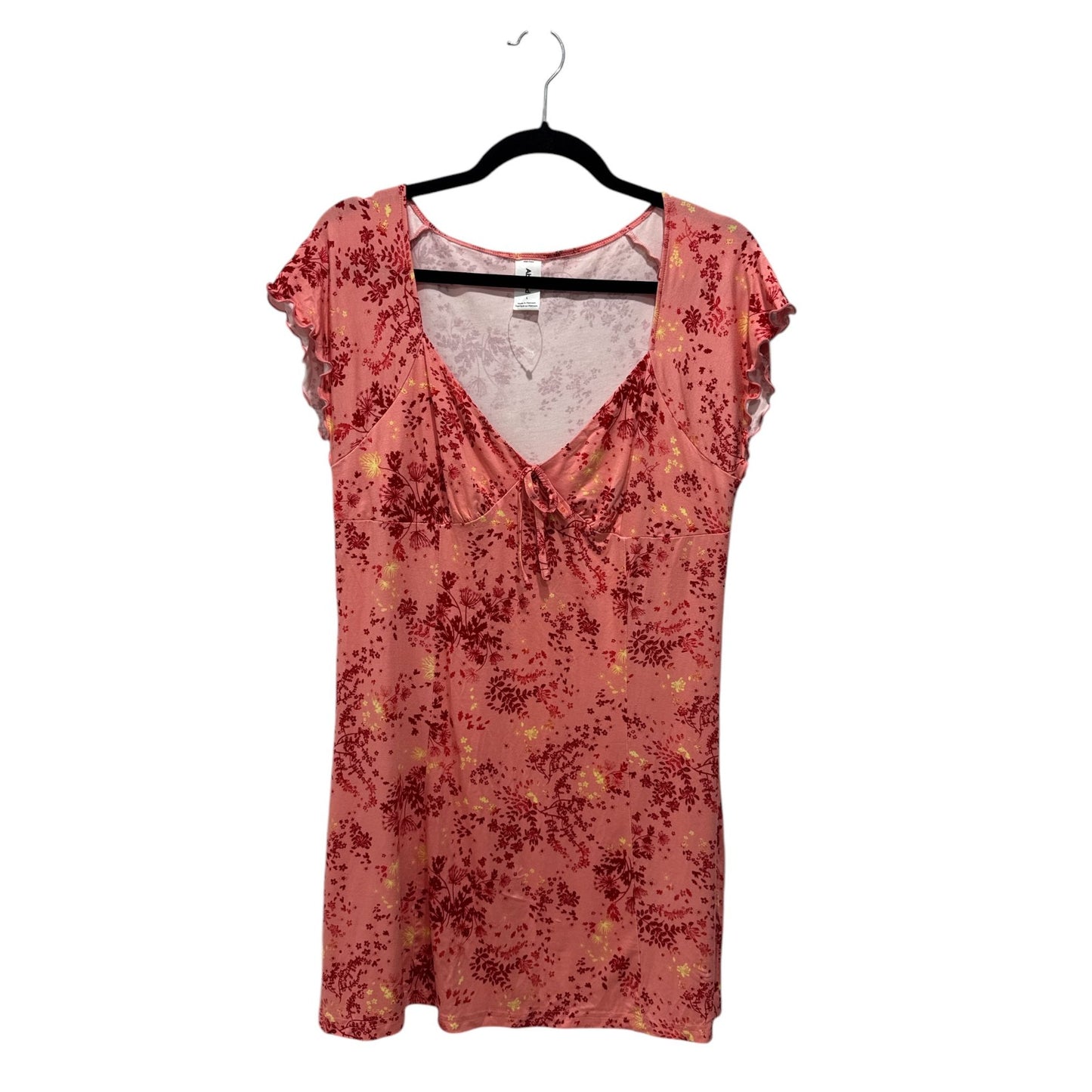 Abound Pink Floral Mini Dress With Tie Front & Flutter Sleeves - Size L