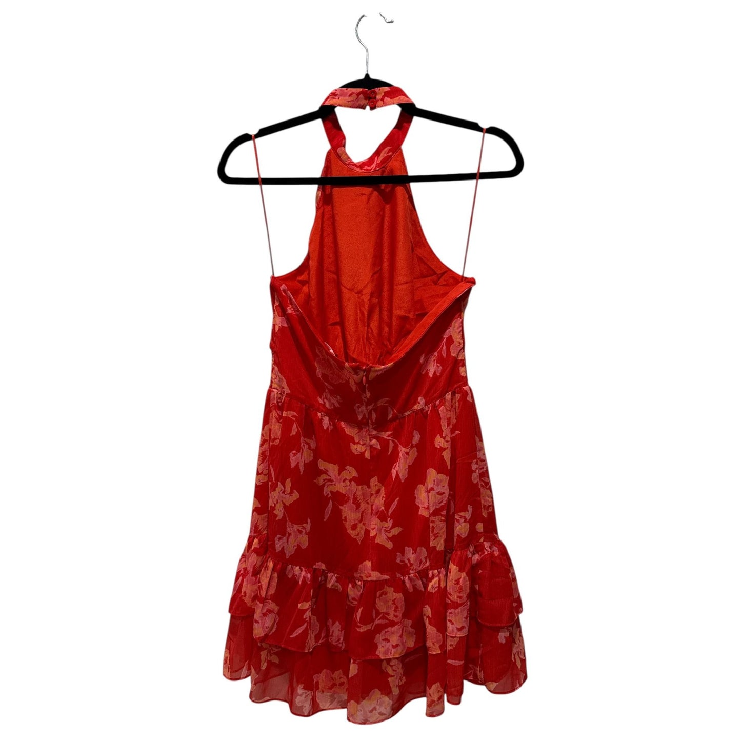 Chelsea28 Red & Pink Floral Halter Neck Tiered Mini Dress - Size M 100% Polyester