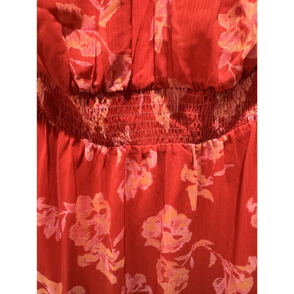 Chelsea28 Red & Pink Floral Halter Neck Tiered Mini Dress - Size M 100% Polyester