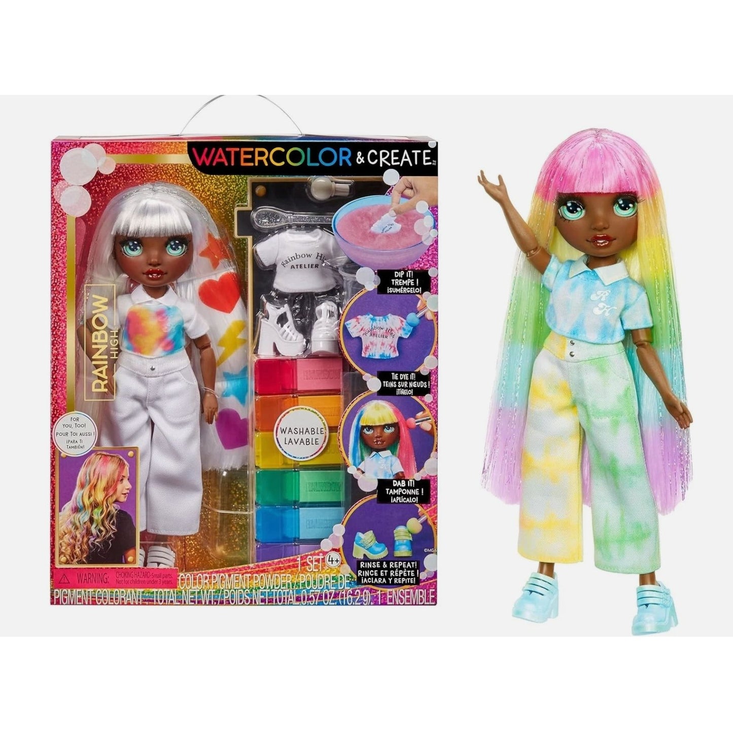 Rainbow High Watercolor & Create Doll Set With Tie-Dye Kit For Ages 4+