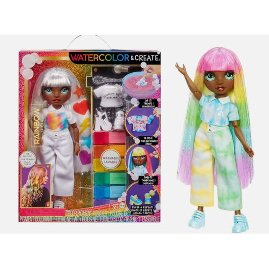 Rainbow High Watercolor & Create Doll Set With Tie-Dye Kit For Ages 4+