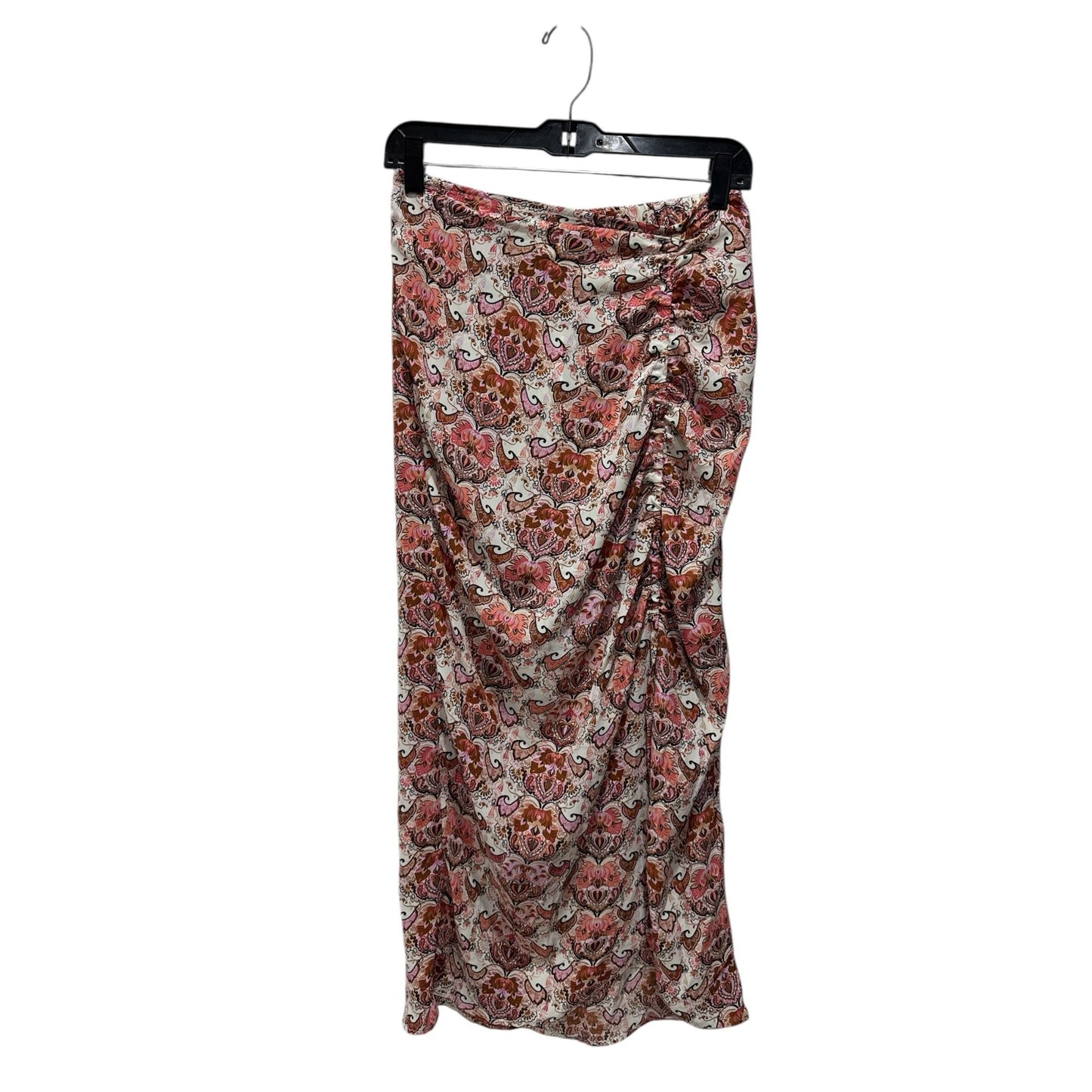 Status By Chenault Women's Paisley Print Midi Skirt With Front Ruched Detail & Side Slit Size S Multicolor