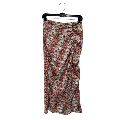 Status By Chenault Women's Paisley Print Midi Skirt With Front Ruched Detail & Side Slit Size S Multicolor