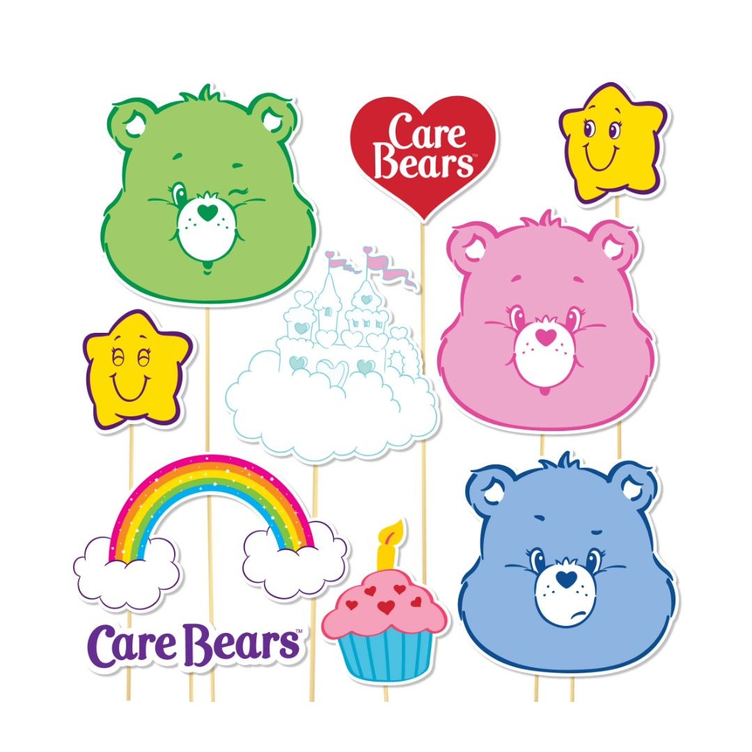Care Bears Photo Props Set With 12 Themed Paper Props, Wooden Dowels & Tape For Parties & Events By Prime Party