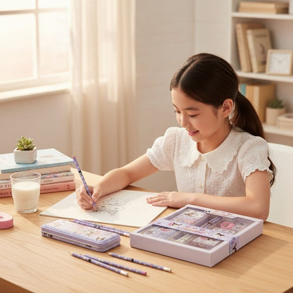 Kuromi Stationery Set With Pencil Case, Pencils & Accessories Purple Cute School Supplies For Girls