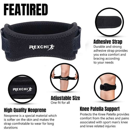 Rexchi Black Patella Tendon Knee Strap 2 - Pack, Knee Pain Relief Support Brace