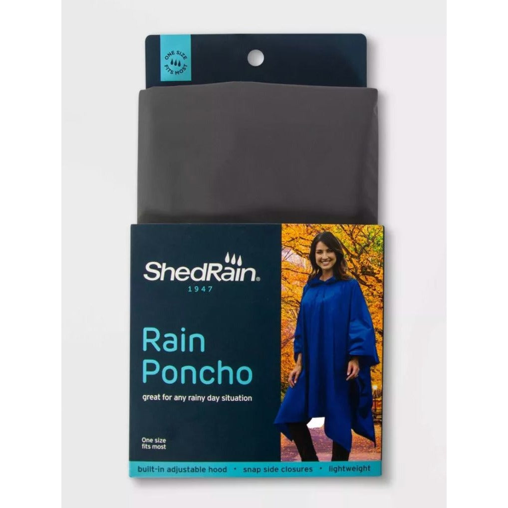 ShedRain 1947 Lightweight Rain Poncho With Adjustable Hood & Snap Closures One Size Fits Most Black
