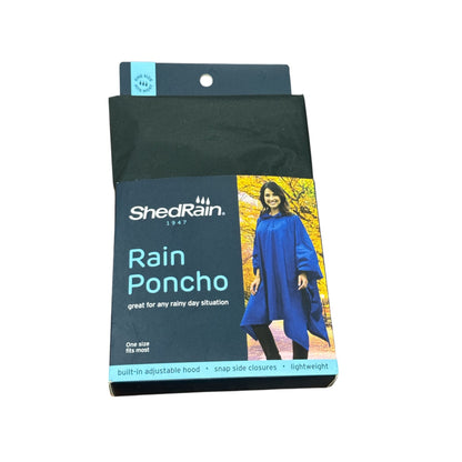 ShedRain 1947 Lightweight Rain Poncho With Adjustable Hood & Snap Closures One Size Fits Most Black