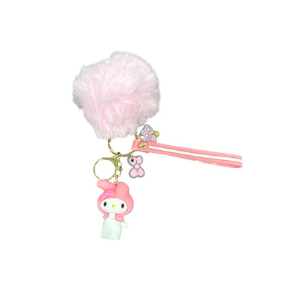Cute My Melody Keychain With Fluffy Pom Pom & Pink Strap Charm Accessory
