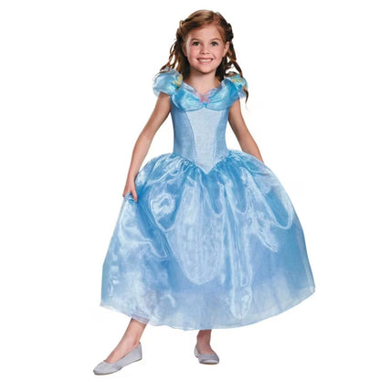 Disney Cinderella Deluxe Child Costume Size 7-8 For Girls With Sparkly Blue Gown & Butterfly Detail
