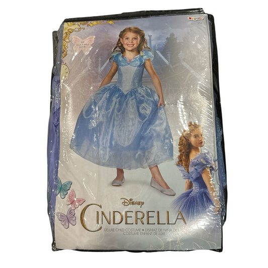 Disney Cinderella Deluxe Child Costume Size 7-8 For Girls With Sparkly Blue Gown & Butterfly Detail