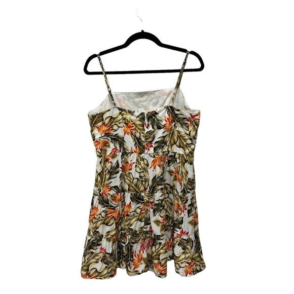 Steve Madden Women's Tropical Floral Mini Sundress Spaghetti Straps Tiered Design Lightweight L