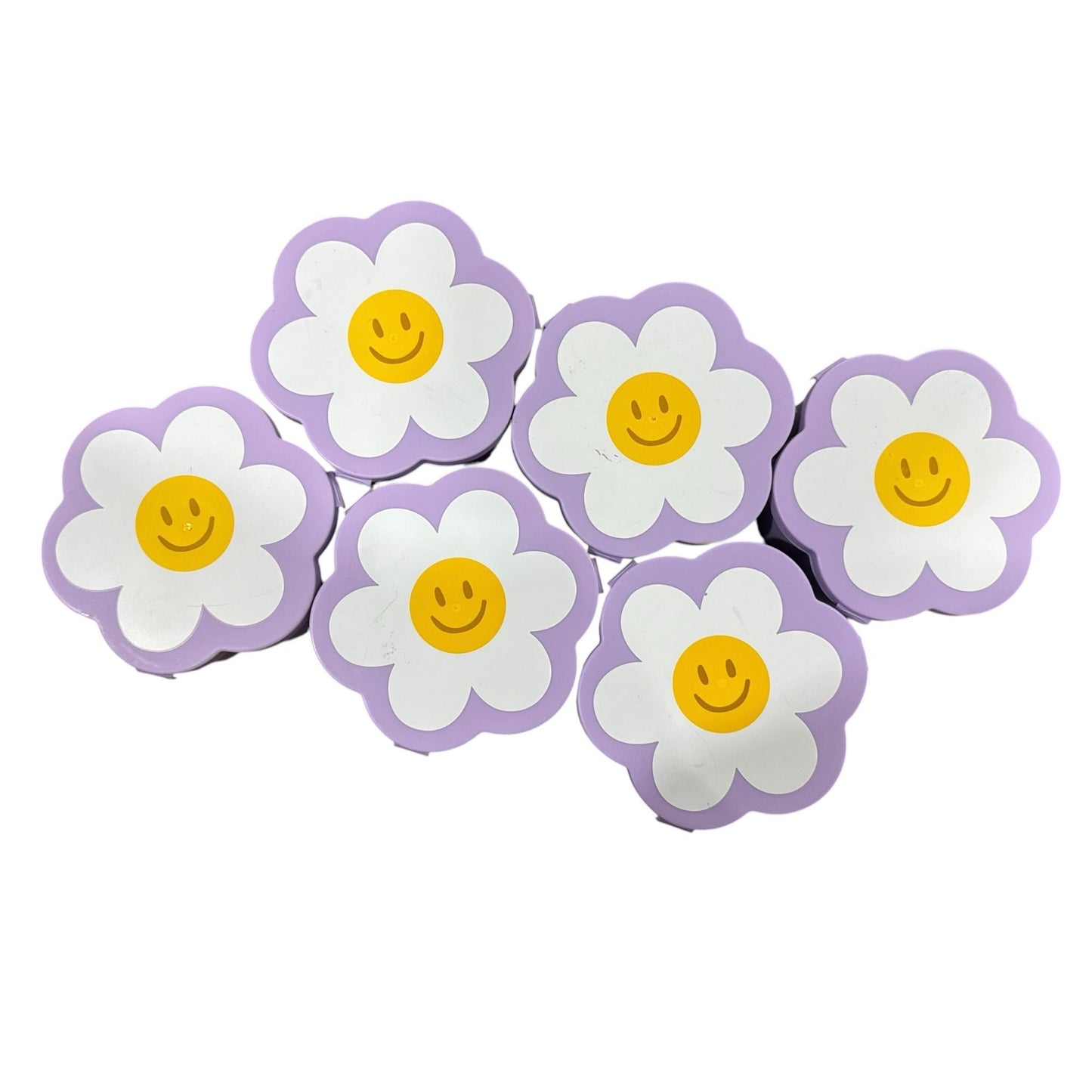 Set Of 6 Purple Flower Smiley Face Bento Boxes With Compartments