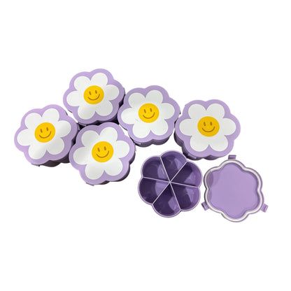 Set Of 6 Purple Flower Smiley Face Bento Boxes With Compartments