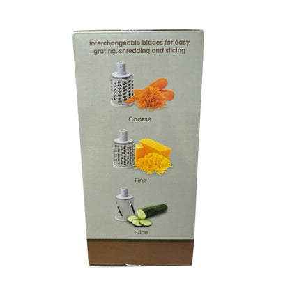 Simply Served Black Countertop Grater With 3 Stainless Steel Blades For Grating, Slicing & Shredding - BPA Free