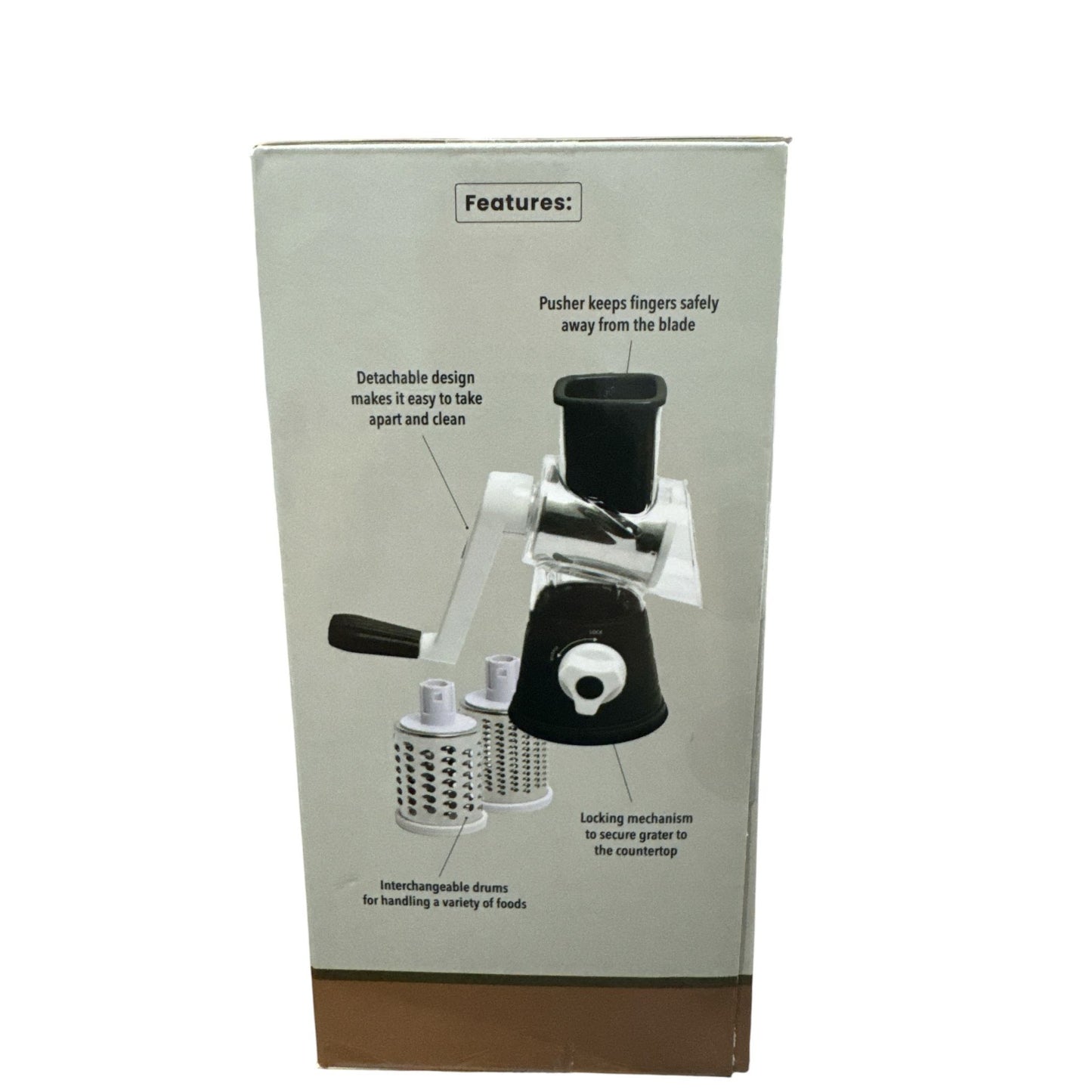 Simply Served Black Countertop Grater With 3 Stainless Steel Blades For Grating, Slicing & Shredding - BPA Free