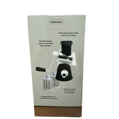 Simply Served Black Countertop Grater With 3 Stainless Steel Blades For Grating, Slicing & Shredding - BPA Free
